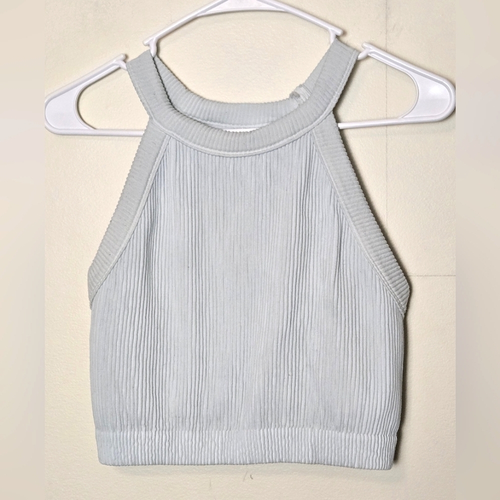 Aerie Ribbed Racerback Athleisure High Neck Cropped Sports Bra Tank,‎ Large